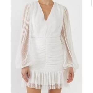 Endless rose Swiss dot ruched long sleeve dress S NWT